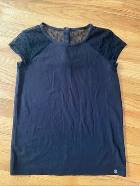 IKKS Black Cap Short Sleeve Mesh Sleeve Accent Top